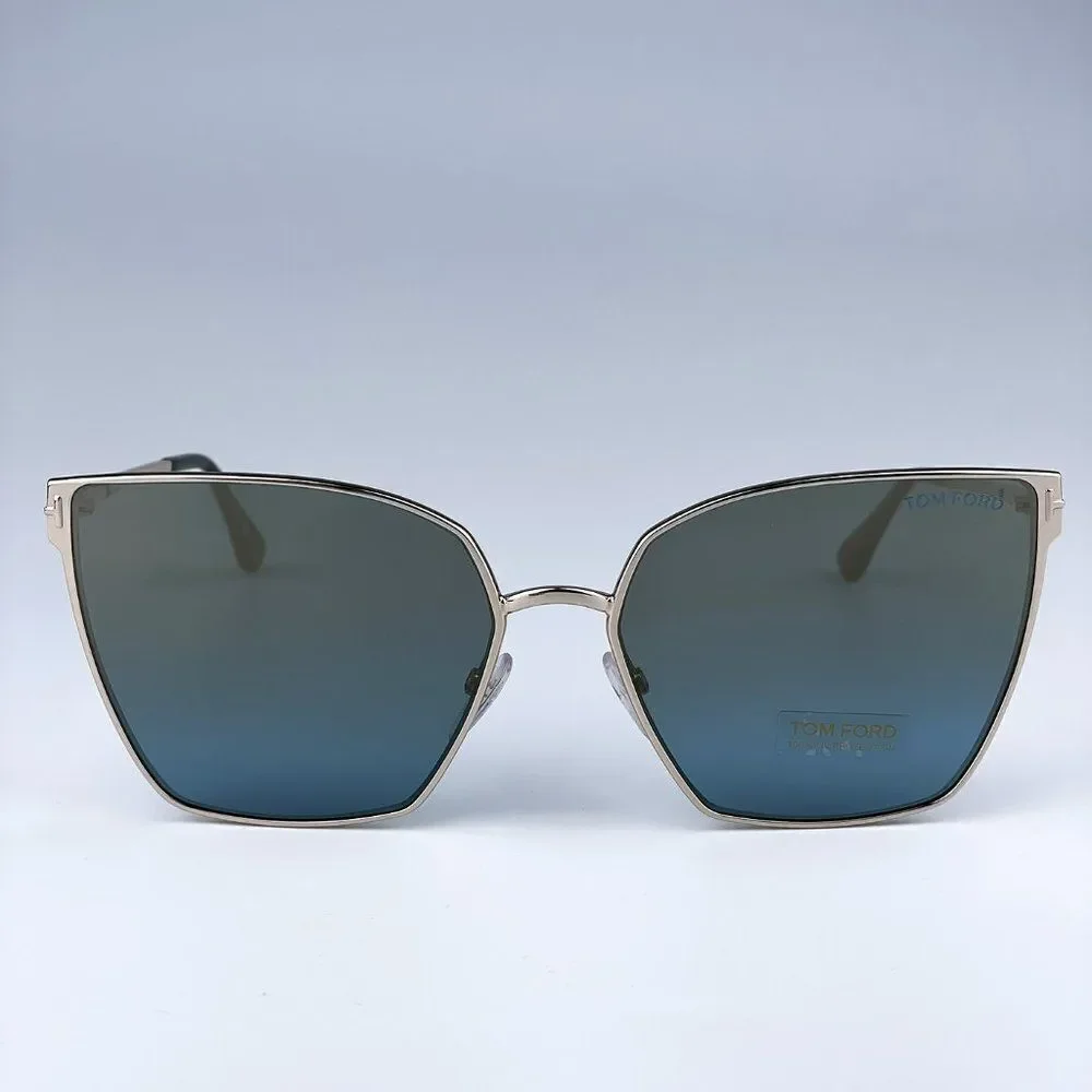 NEW Tom Ford FT0653/S 28V Gold Rose Blue Mirrored Metal Cat Eye Women Sunglasses
